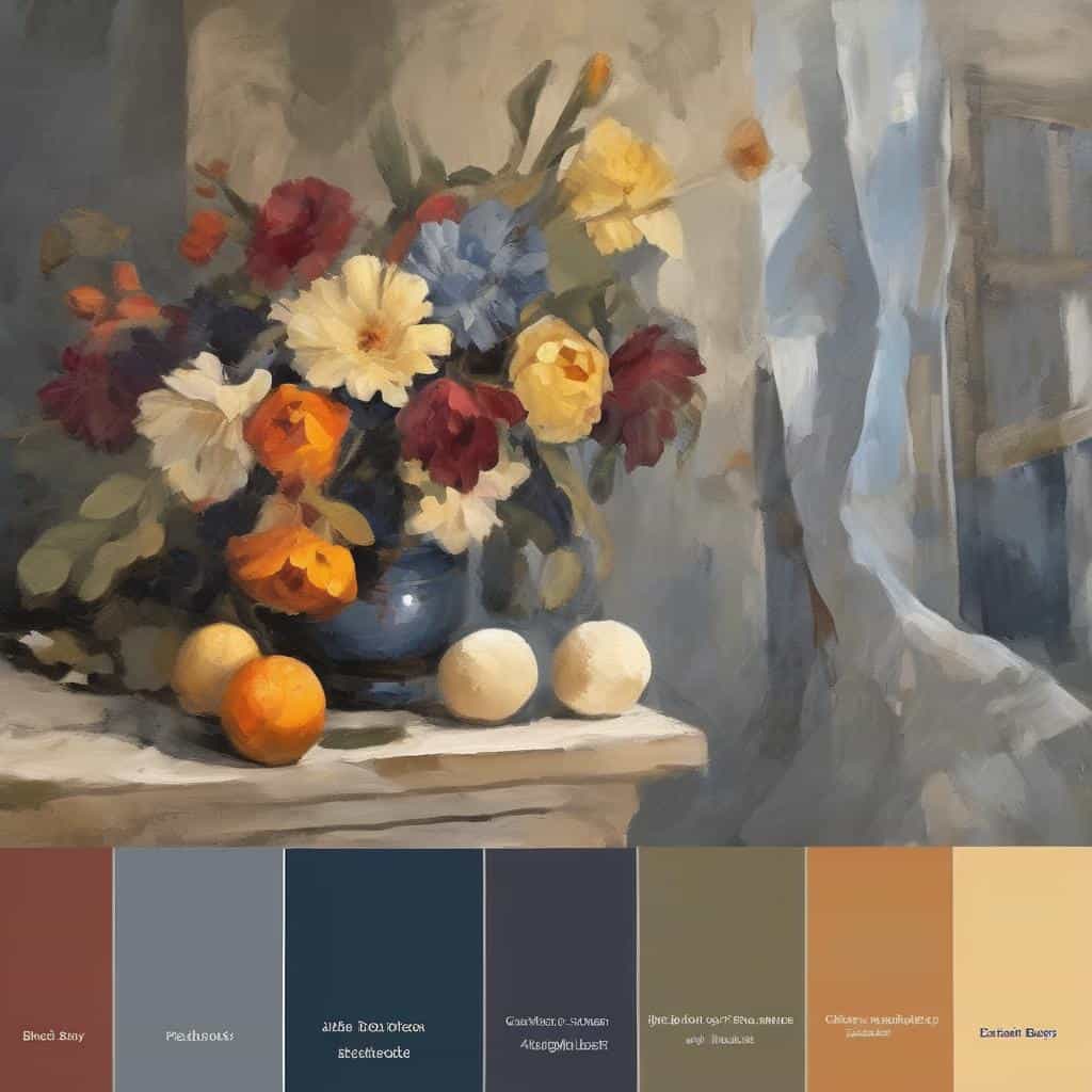 Μεγάλη ανθοδέσμη σε γλάστρα, εμπνευσμένη από καλλιτέχνες που επηρεάζουν την τέχνη, σε ρεαλιστικό στυλ.